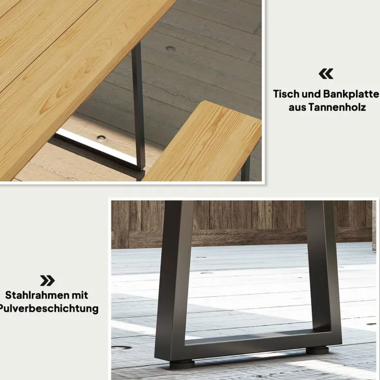 Outsunny Sitzgruppe Holzoptik Holz B/H/L: ca. 76x77x178 cm