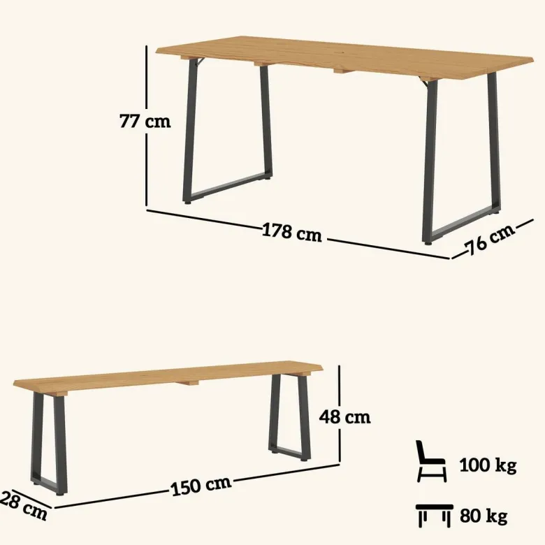 Outsunny Sitzgruppe Holzoptik Holz B/H/L: ca. 76x77x178 cm