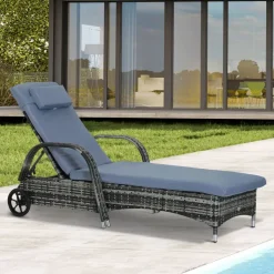 Outsunny Sonnenliege blau Edelstahl B/H/L: ca. 73x200x103 cm