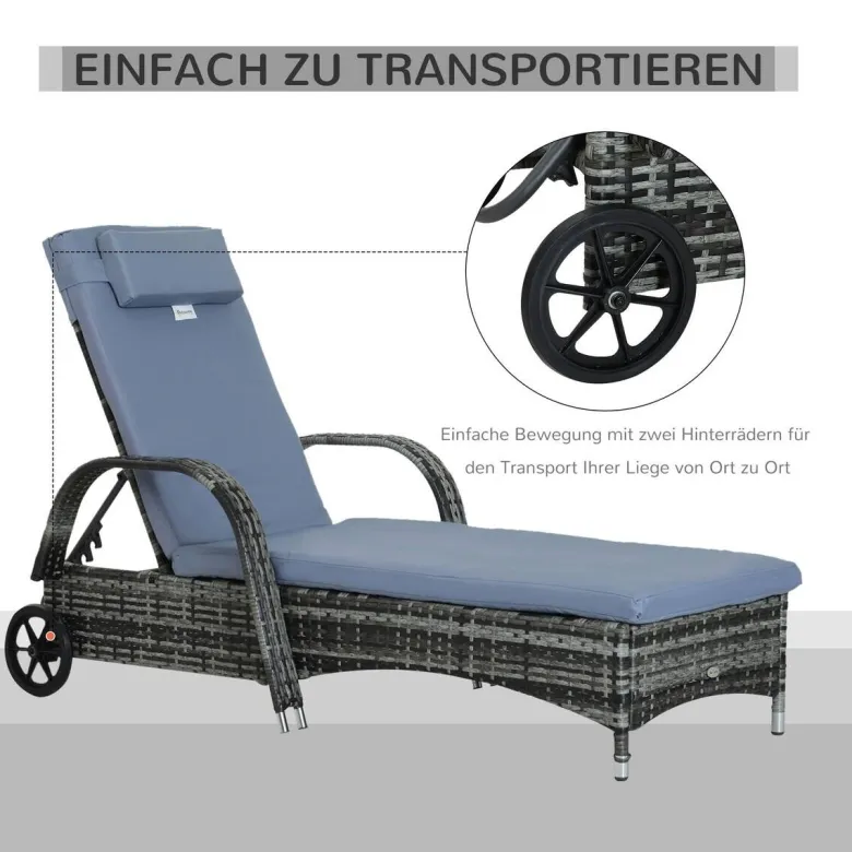 Outsunny Sonnenliege blau Edelstahl B/H/L: ca. 73x200x103 cm