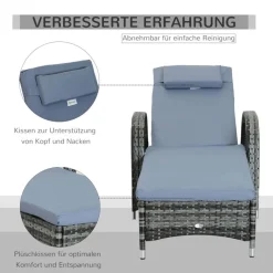 Outsunny Sonnenliege blau Edelstahl B/H/L: ca. 73x200x103 cm