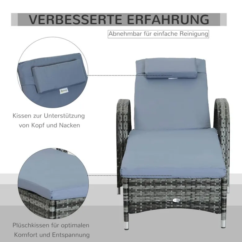 Outsunny Sonnenliege blau Edelstahl B/H/L: ca. 73x200x103 cm