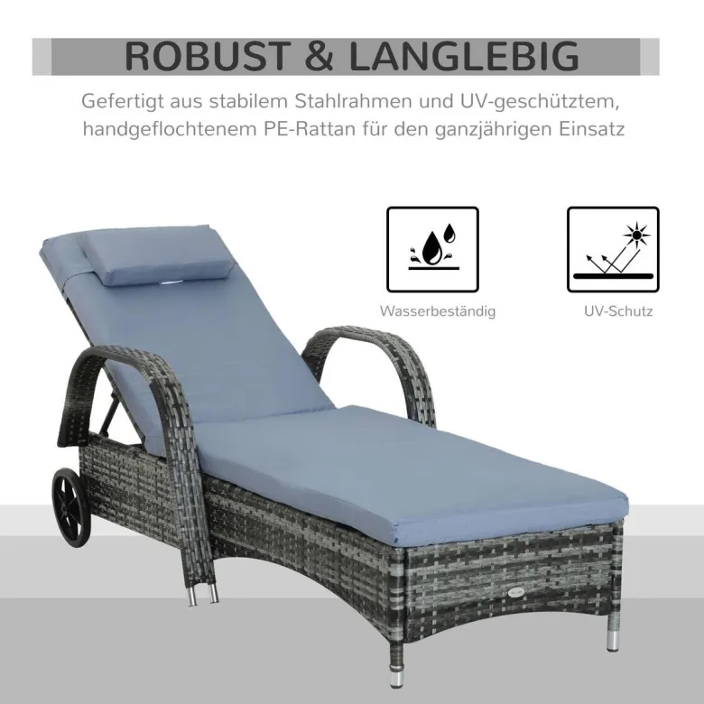 Outsunny Sonnenliege blau Edelstahl B/H/L: ca. 73x200x103 cm