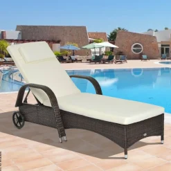 Outsunny Sonnenliege braun Metall B/H/L: ca. 73x103x200 cm