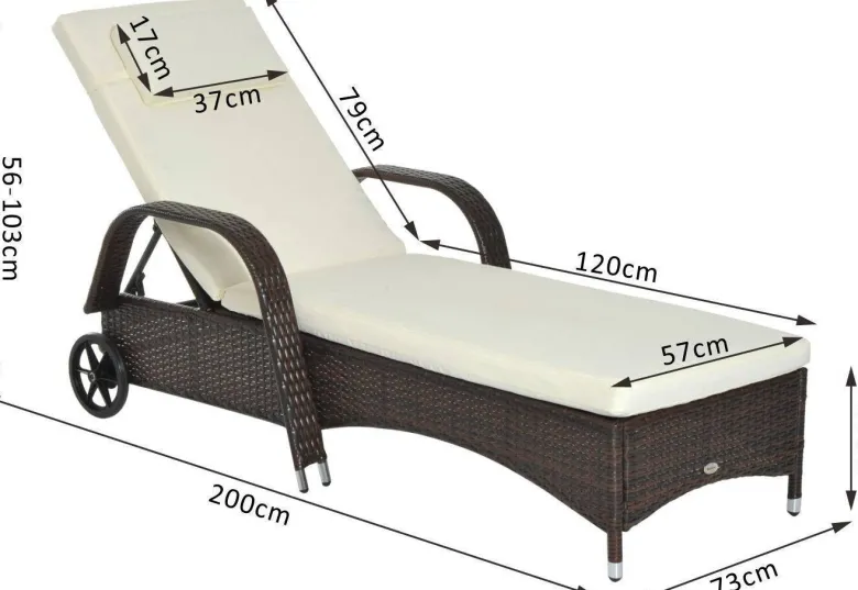 Outsunny Sonnenliege braun Metall B/H/L: ca. 73x103x200 cm