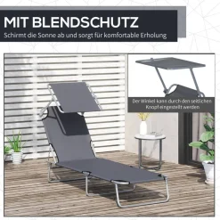 Outsunny Sonnenliege grau Metall B/H/L: ca. 58x36x187 cm