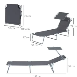 Outsunny Sonnenliege grau Metall B/H/L: ca. 58x36x187 cm