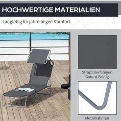 Outsunny Sonnenliege grau Metall B/H/L: ca. 58x36x187 cm