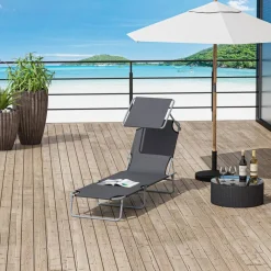 Outsunny Sonnenliege grau Metall B/H/L: ca. 58x36x187 cm