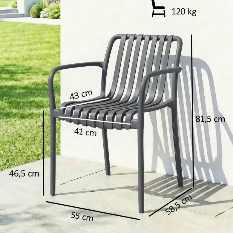 Outsunny Stapelstuhl dunkelgrau Kunststoff B/H/L: ca. 55x81,5x58,5 cm