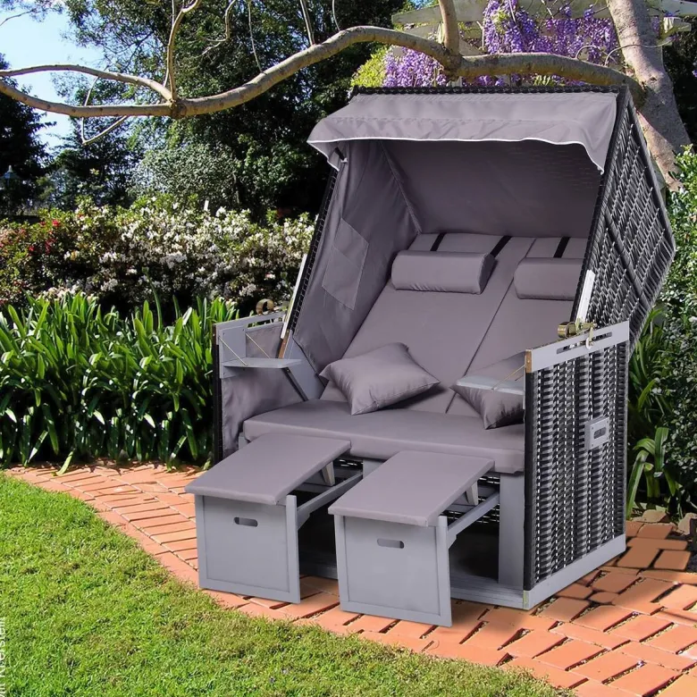 Outsunny Strandkorb grau Metall B/H/T: ca. 118x150x79 cm