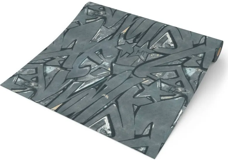Papiertapete Graffiti blau grau B/L: ca. 53x1005 cm