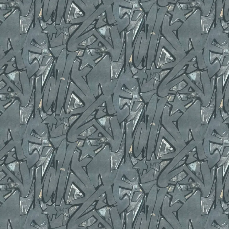 Papiertapete Graffiti blau grau B/L: ca. 53x1005 cm