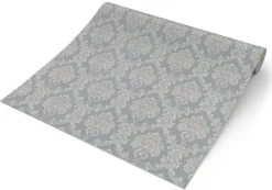 Papiertapete Ornament grau silber rosa B/L: ca. 53x1005 cm