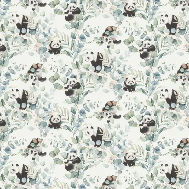 Papiertapete Pandabären weiß grün B/L: ca. 53x1005 cm