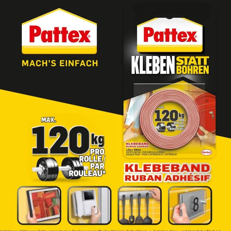 Pattex Klebeband Kleben statt Bohren L: ca. 150 cm