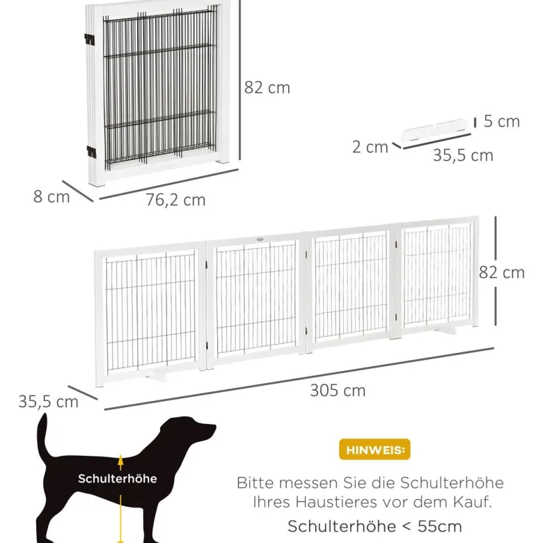 PawHut Absperrgitter weiß Stahl B/H/L: ca. 35,5x82x305 cm