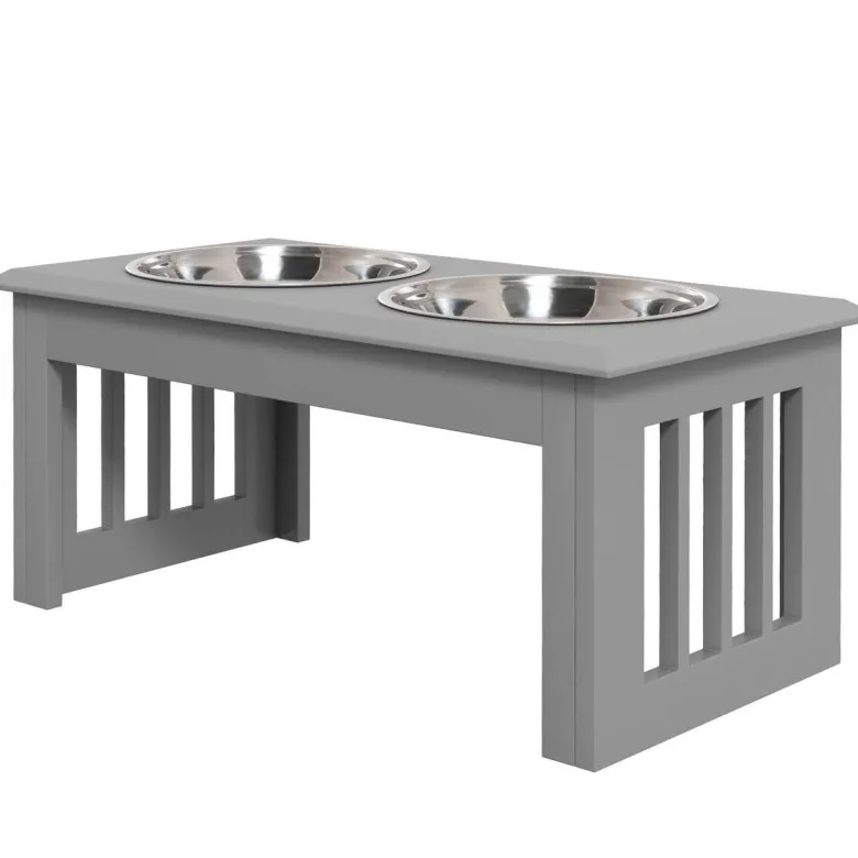PawHut Futternapf grau Edelstahl B/H/L: ca. 30,5x25,4x58,4 cm