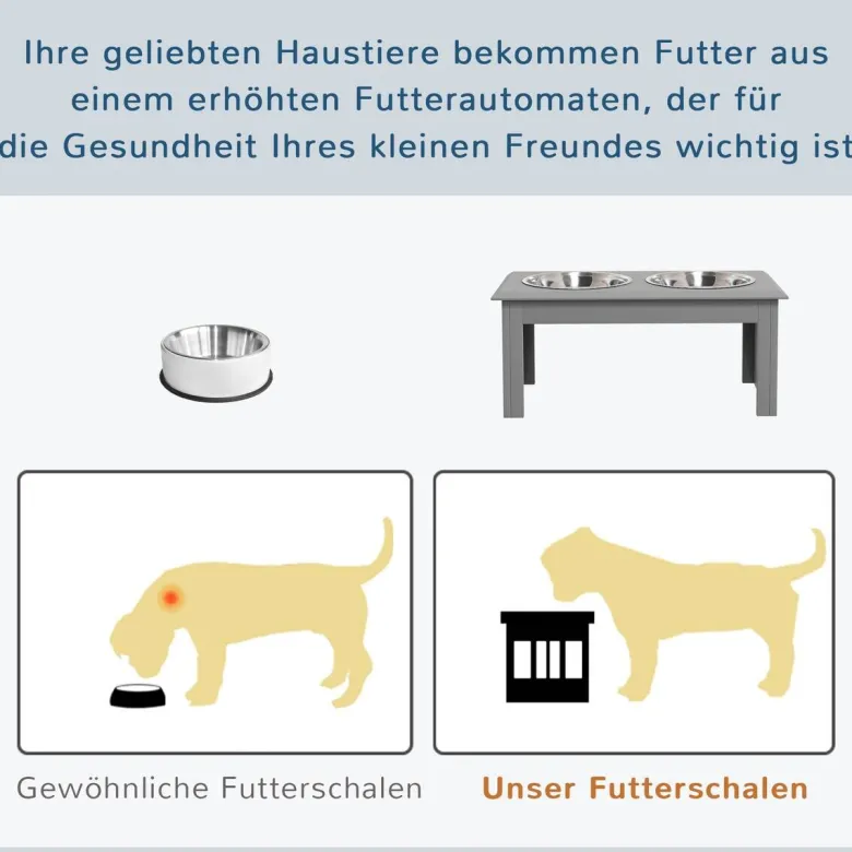 PawHut Futternapf grau Edelstahl B/H/L: ca. 30,5x25,4x58,4 cm