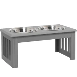 PawHut Futternapf grau Edelstahl B/H/L: ca. 30,5x25,4x58,4 cm