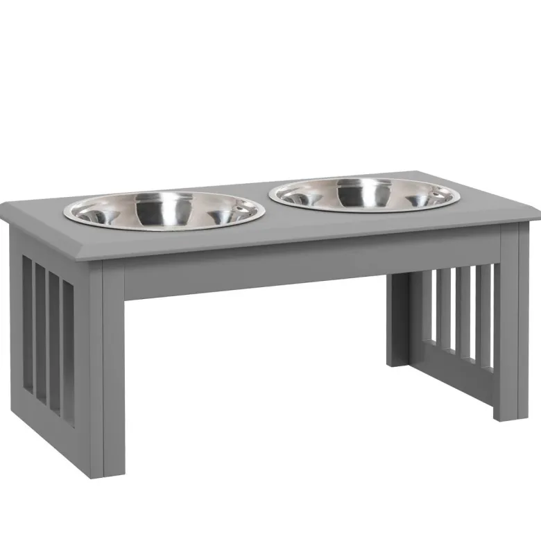 PawHut Futternapf grau Edelstahl B/H/L: ca. 30,5x25,4x58,4 cm