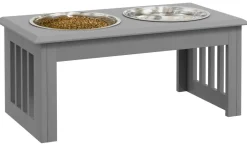 PawHut Futternapf grau Edelstahl B/H/L: ca. 30,5x25,4x58,4 cm