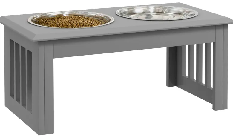 PawHut Futternapf grau Edelstahl B/H/L: ca. 30,5x25,4x58,4 cm
