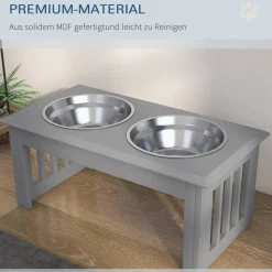 PawHut Futternapf grau Edelstahl B/H/L: ca. 30,5x25,4x58,4 cm