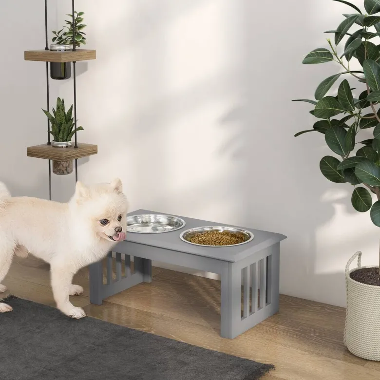 PawHut Futternapf grau Edelstahl B/H/L: ca. 30,5x25,4x58,4 cm