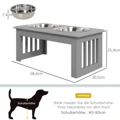 PawHut Futternapf grau Edelstahl B/H/L: ca. 30,5x25,4x58,4 cm