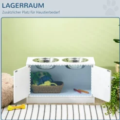 PawHut Futterstation weiß MDF B/H/L: ca. 30x35,5x60 cm