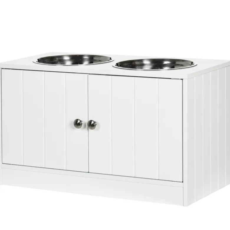 PawHut Futterstation weiß MDF B/H/L: ca. 30x35,5x60 cm