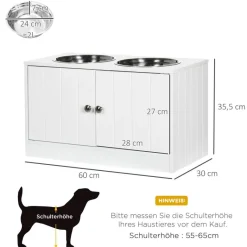 PawHut Futterstation weiß MDF B/H/L: ca. 30x35,5x60 cm