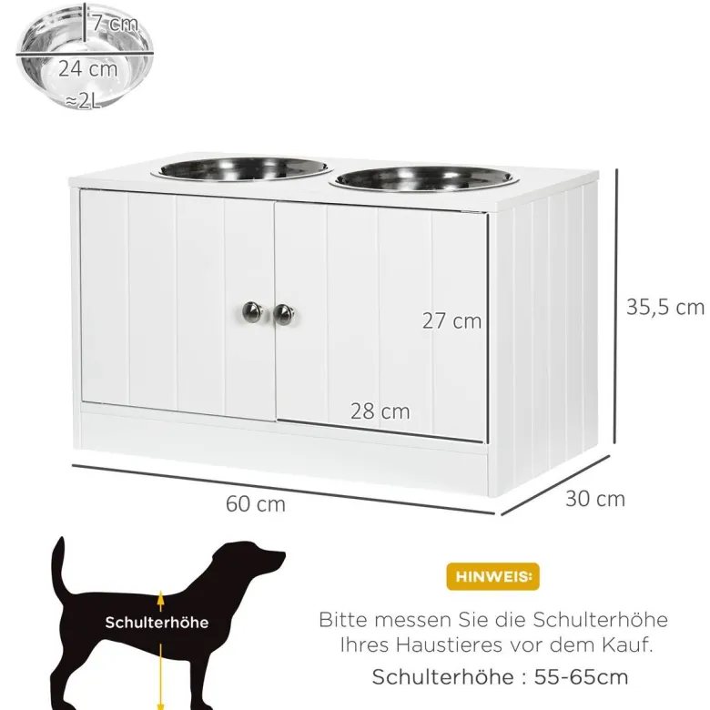 PawHut Futterstation weiß MDF B/H/L: ca. 30x35,5x60 cm