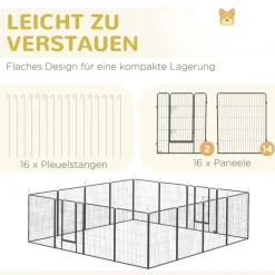 PawHut Gehege grau Edelstahl B/H/L: ca. 320x320x100 cm