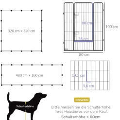 PawHut Gehege grau Edelstahl B/H/L: ca. 320x320x100 cm