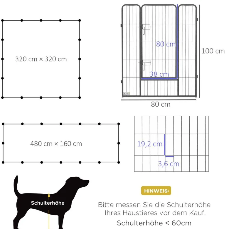 PawHut Gehege grau Edelstahl B/H/L: ca. 320x320x100 cm