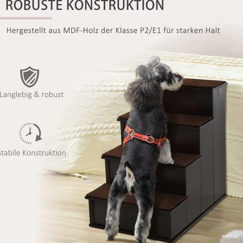 PawHut Haustiertreppe dunkelbraun MDF B/H/L: ca. 40x54,2x59 cm