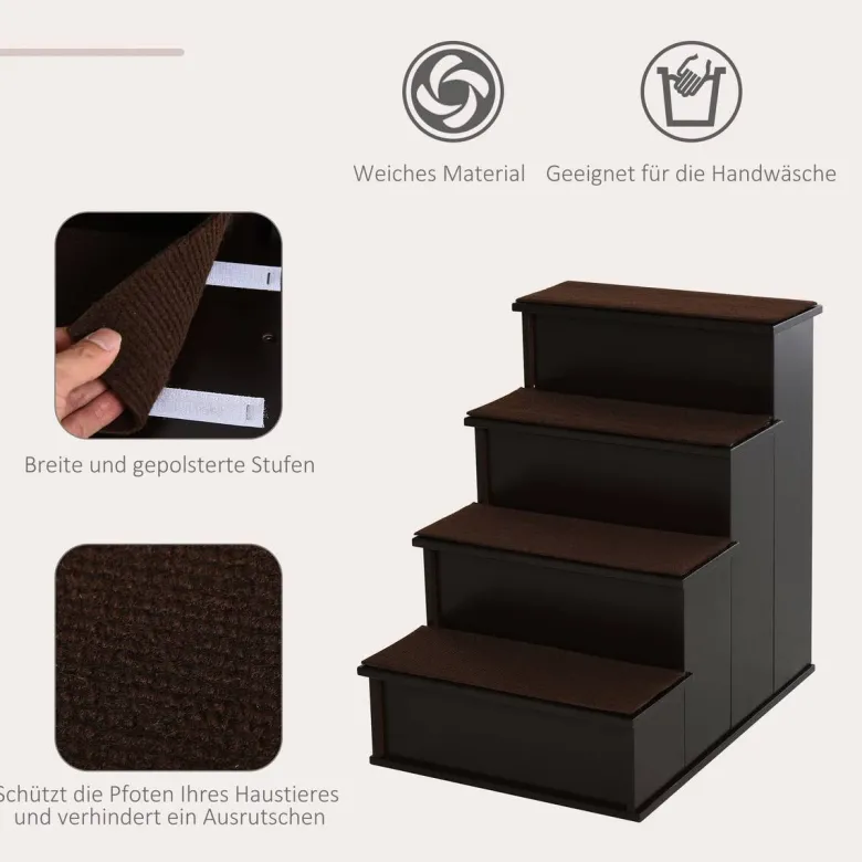PawHut Haustiertreppe dunkelbraun MDF B/H/L: ca. 40x54,2x59 cm
