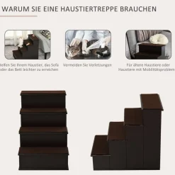 PawHut Haustiertreppe dunkelbraun MDF B/H/L: ca. 40x54,2x59 cm