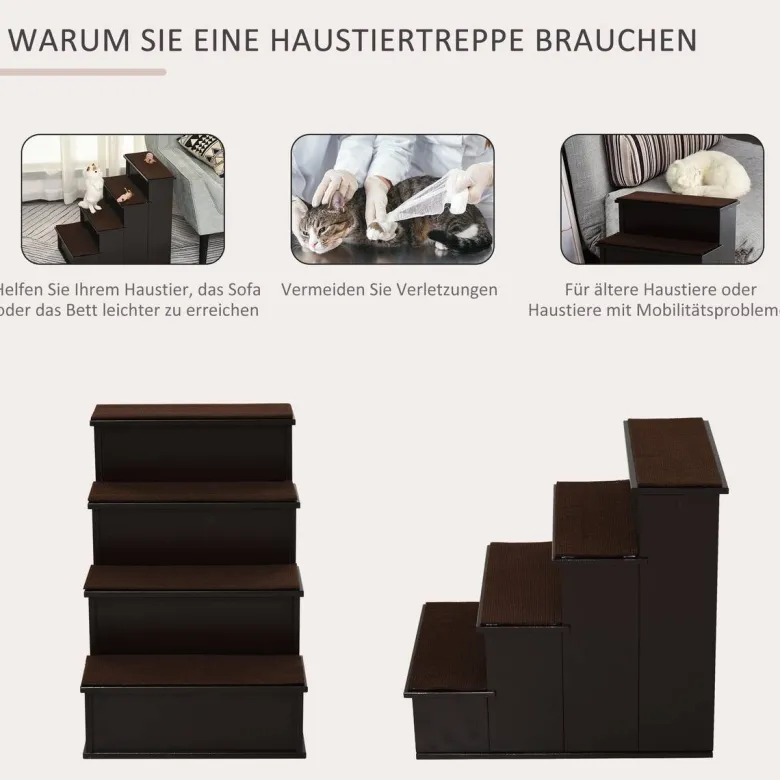 PawHut Haustiertreppe dunkelbraun MDF B/H/L: ca. 40x54,2x59 cm