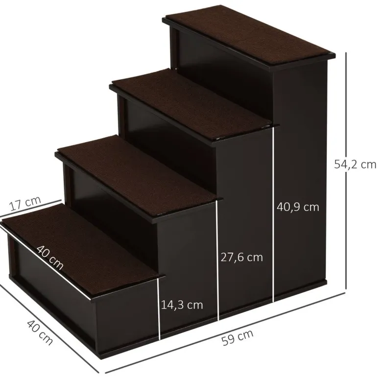 PawHut Haustiertreppe dunkelbraun MDF B/H/L: ca. 40x54,2x59 cm