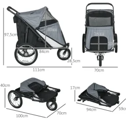 PawHut Hundebuggy grau Polyester-Mischgewebe B/H/L: ca. 70x97,5x111 cm