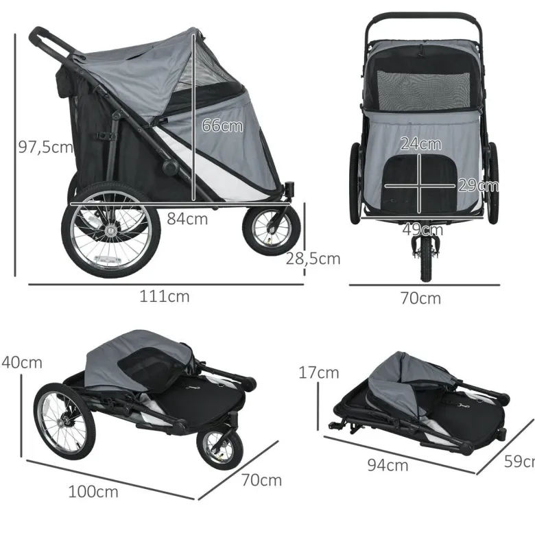 PawHut Hundebuggy grau Polyester-Mischgewebe B/H/L: ca. 70x97,5x111 cm