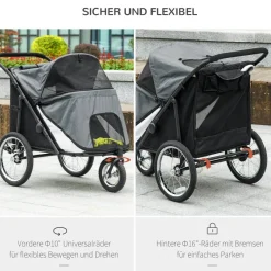 PawHut Hundebuggy grau Polyester-Mischgewebe B/H/L: ca. 70x97,5x111 cm