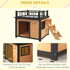 PawHut Hundehütte gelb Holz B/H/L: ca. 77x78x121 cm