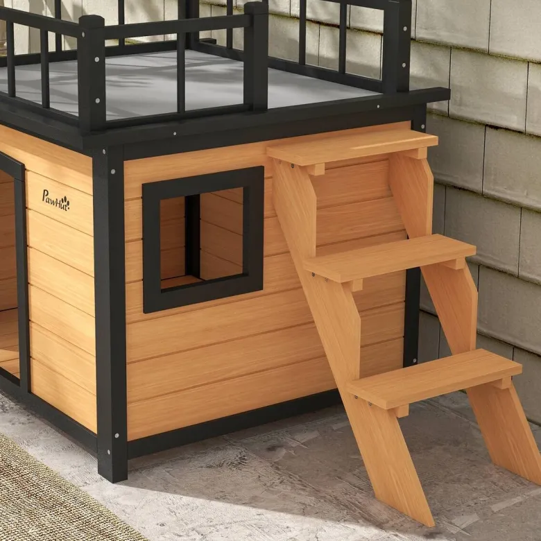 PawHut Hundehütte gelb Holz B/H/L: ca. 77x78x121 cm