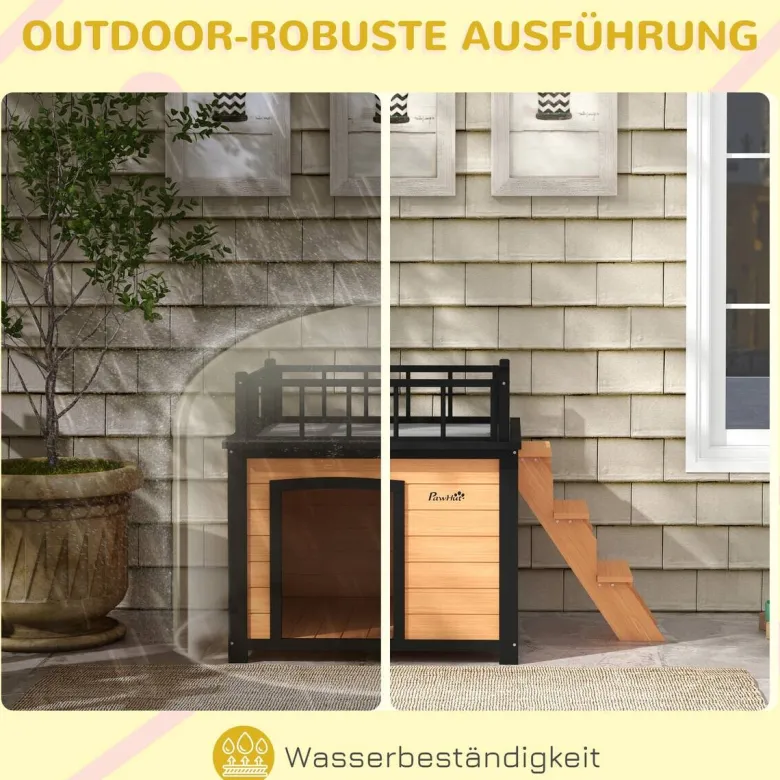 PawHut Hundehütte gelb Holz B/H/L: ca. 77x78x121 cm