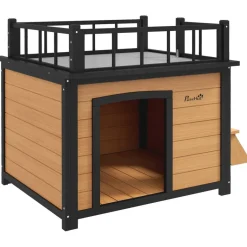 PawHut Hundehütte gelb Holz B/H/L: ca. 77x78x121 cm