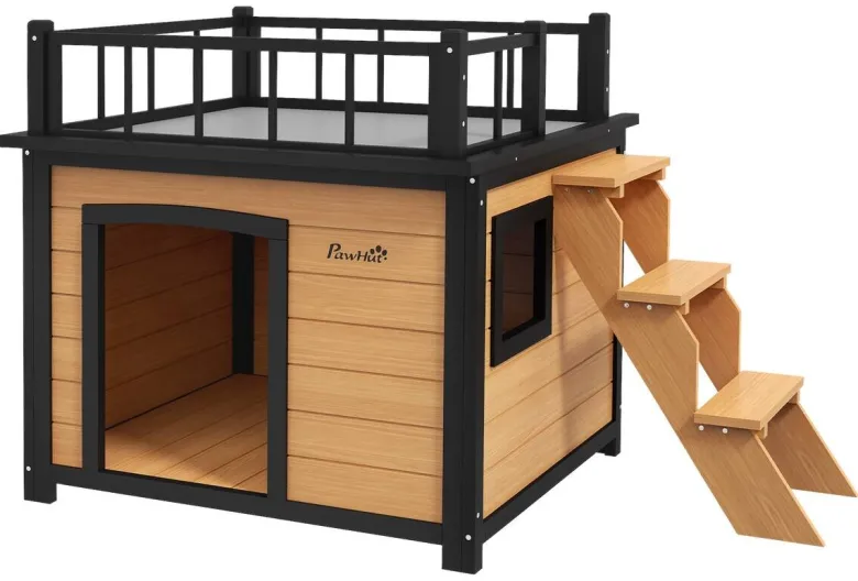 PawHut Hundehütte gelb Holz B/H/L: ca. 77x78x121 cm